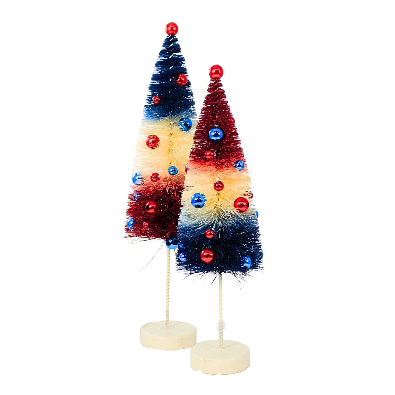 Bethany Lowe 11.0 Inch Americana Rocket Bottle Brush Patriotic Decorative Tree Set , St/2 Red Cream Blue Trees